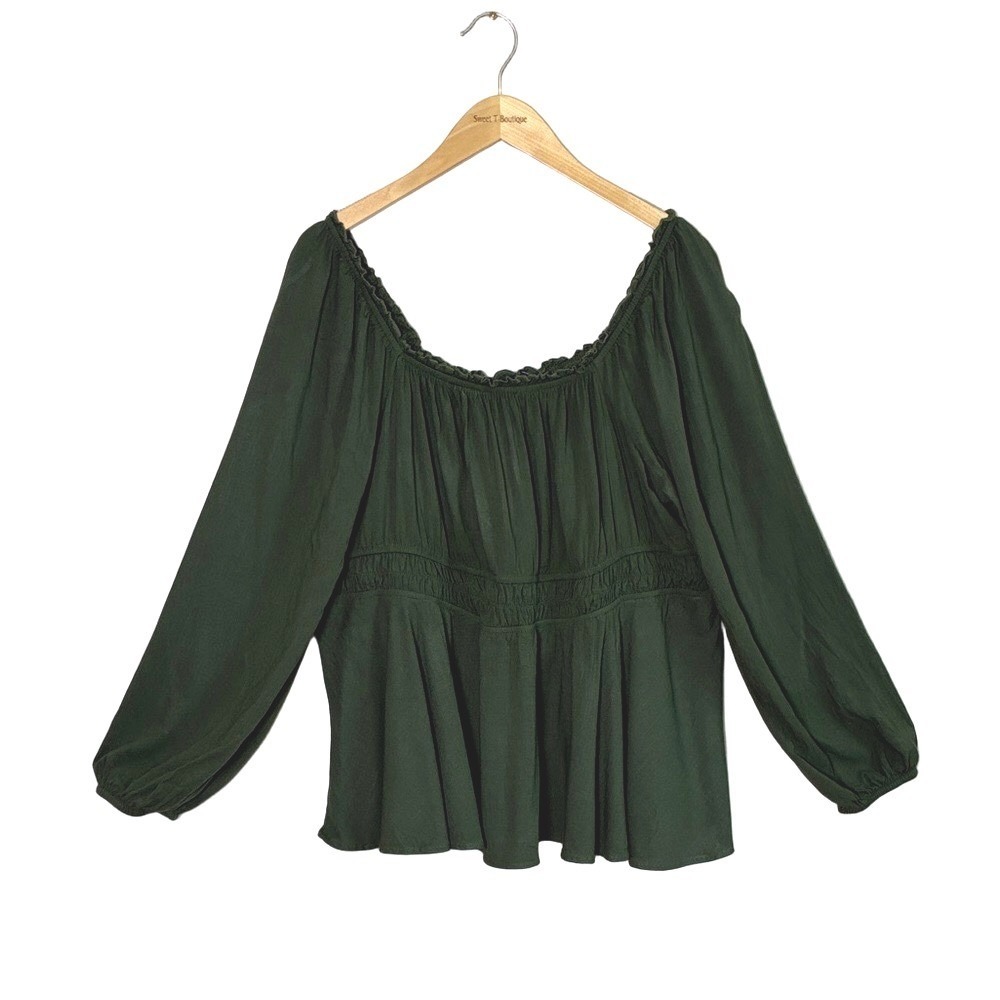 TORRID Plus 3X Dark Olive Balloon Sleeve Babydoll Boho Top 2024 Minimalist Y2K
